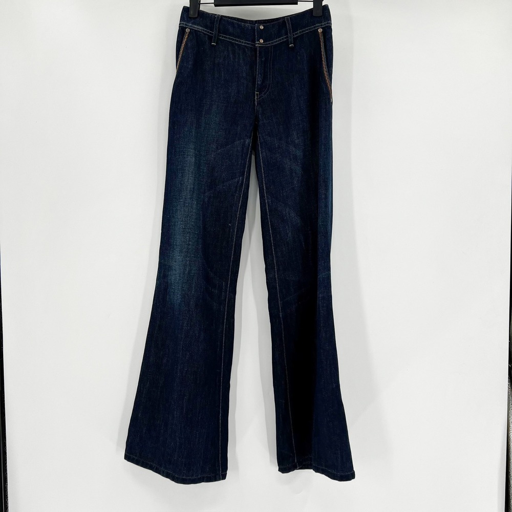 Elie Tahari Nicola Wide Leg Jeans Womens 28 Dark Indigo Excellent Linen Blend